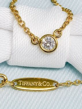 Tiffany Co 18k Elsa Peretti Diamond by the Yard Necklace 16" .05ct MSRP $1275